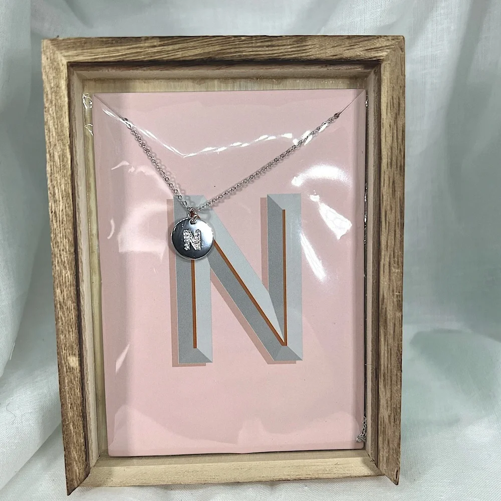 N Initial 3A CZ Minimalist Round Tiny Pendant Necklace S925 Twee Preppy Chic